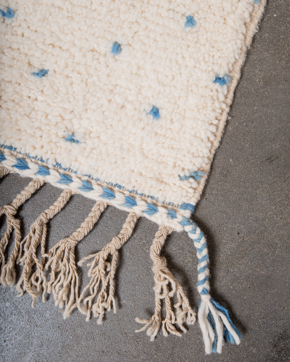 Modern, designer, handcrafted Berber rug from Morocco. Beniourain carpet with beautiful colours and patterns and fluffy wool texture.